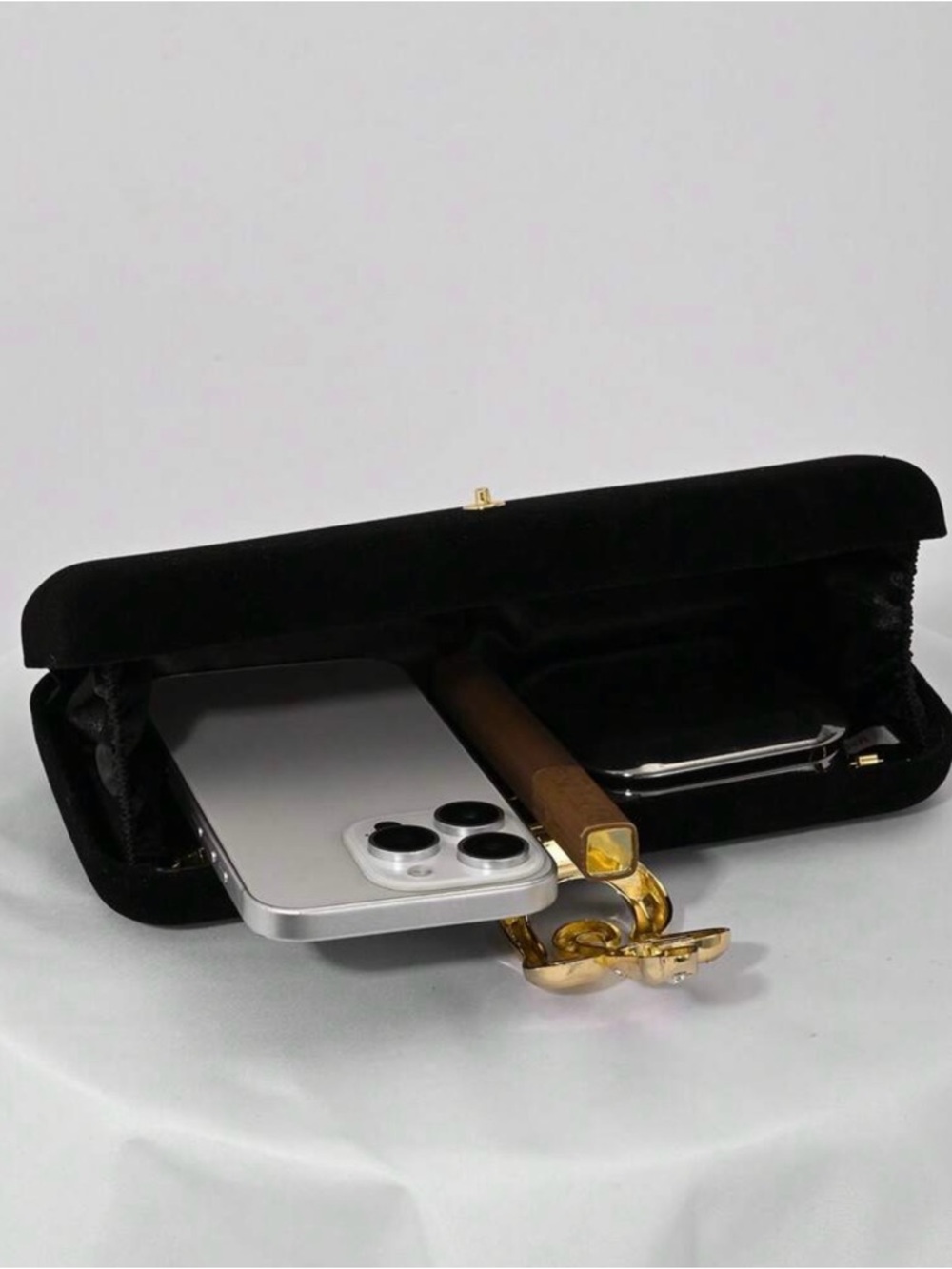 Black Velvet Clutch with Gold Snake Accent - Picture 7 of 7
